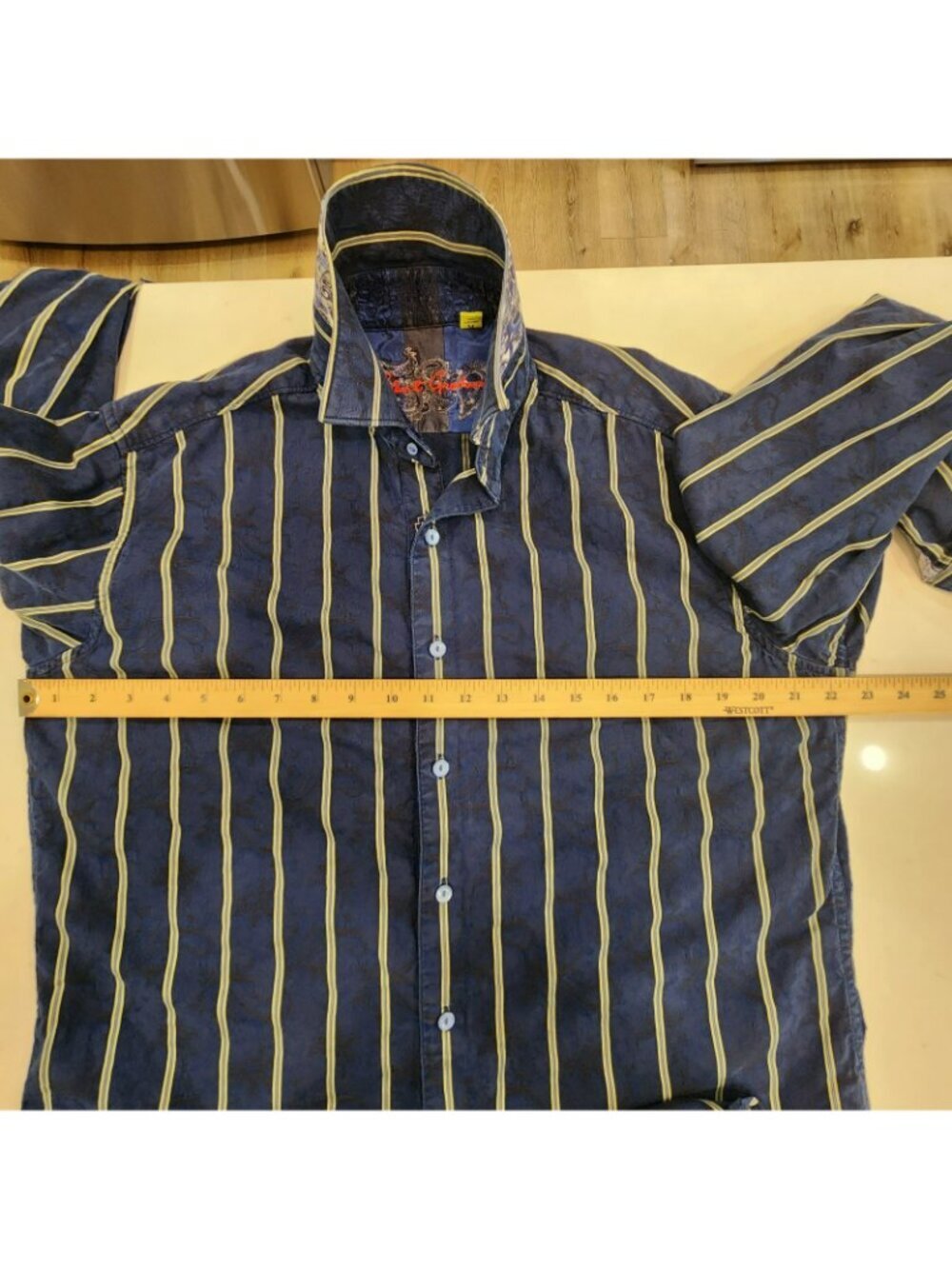 Robert Graham Long Sleeve Shirt Mens Medium Blue Paisley Striped Flip Cuff - Picture 10 of 16